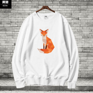 Original Novel Design Geometric Fox Round Neck Sweatshirt Spring Autumn Wear