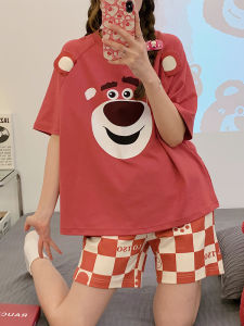 Áo Ngủ Cotton Cổ Tròn Mùa Hè Cho Nữ Áo Chui Đầu Quần Ngắn in Họa Tiết Hoạt Hình Quần Áo Mặc Nhà Thường Ngày