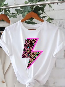 Womens Cheetah and Neon Lightning Pattern T-Shirt Womens Short-Sleeved Round Neck Casual Top Cheetah Print Clothing