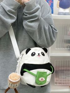 Cute Panda Cartoon Crossbody Bag Single Shoulder Bag for Girls Mobile Phone Bag Fashionable 2024 New Style Nylon Fabric