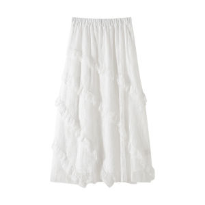 miiow | White Asymmetrical Lace Half Skirt Womens Summer New A-Line Long Skirt High Waist Draping Cake Skirt Sweet Japanese Style