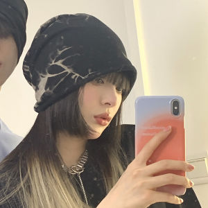 Black Thin Knitted Hat Womens Spring Autumn Summer Trendy Headscarf Cap Casual Style No Brim Cap for Young And Middle-aged