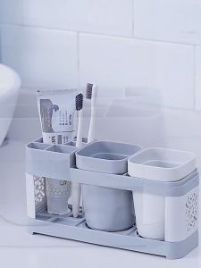 Toothbrush Toothpaste Holder Stand with Cup Bathroom Toothbrush Holder Organizer Cup Holder Storage Rack