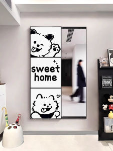 Minimalist Bedroom Living Room Dressing Mirror Ins Style Closed Sliding Mirror Entrance Decoration Hanging Painting Hidden Full-Length Mirror