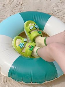 Casual Two-Way Wear Thick Heel Sandals for Couples Summer Beach Vacation Anti-Slip Slip-On Men Women Flora Pattern Flat Bottom