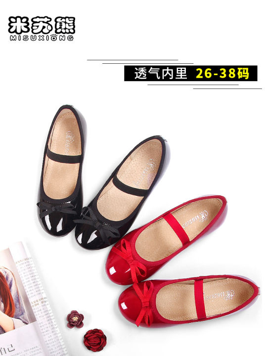 2024 New Arrival Spring & Fall Girls Black Leather Shoes Soft Soled