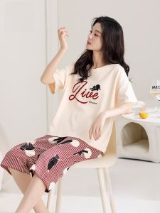 MiiOW | Bộ đồ ngủ cotton mùa hè cho nữ Áo chui đầu tay ngắn Quần short có đệm ngực Bộ đồ ngủ cotton thoáng khí cho nữ