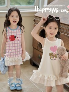 Girls Sleeveless Dress Princess Style Summer Fashion Baby Vest Beach Skirt Childrens Clothing Sweet Style Cartoon Pattern