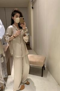 ชุดนอนผู้หญิง Metwo ผ้าไหม Lyocell 10 มม. ชุดนอนฤดูใบไม้ร่วงใหม่ เสื้อผ้าใส่ในบ้านสบายๆ ชุดสองชิ้น ผู้หญิง ชุดนอนฤดูใบไม้ร่วง