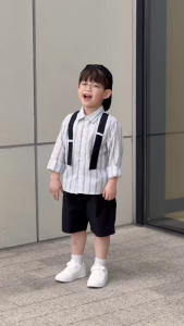 Set sơ mi tay dài phối sọc dây đai Urban bé trai phong cách công tử kèm quần short BERNIE T1025B37Đ