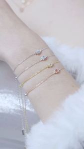 CEMI เครื่องเล่น Bracelet คอพลอยแท้ เพทายขาว สร้อยคอเงินแท้ ชุบทอง 18K โกลว์