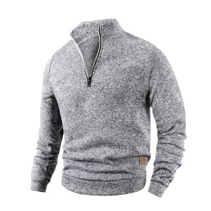 Spring Autumn Fashion High Neck Half Zipper Long Sleeve Sweatshirts Mens Casual Knitted Pullovers Daily Warm Coats