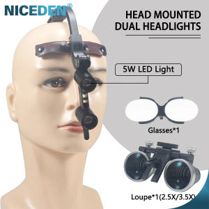 Dental Surgical ENT LED Headlight Binocular Loupes Comes 2.5X Or 3.5X Magnification Comfortable Headband Metal Case Package