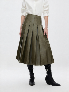 ONLY | Simple Fashion High Waist PU Pleated Skirt
