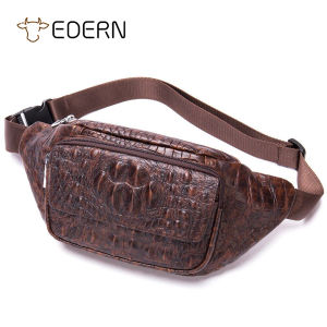 EDERN Crocodile Pattern Waist Bag for Men Genuine Leather Belt Bag Retro Casual Mens Sling Bag Chest Bag Cowhide Fanny Pack Phone Pouch