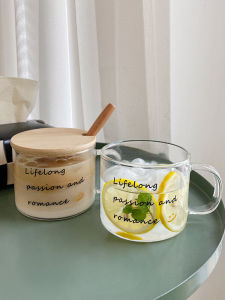 Cốc Thủy Tinh Chịu Nhiệt Có Nắp Đậy Và Thìa Cho Văn Phòng Pha Trà Sữa Yến Mạch Ăn Sáng Tạo Hình Tròn Dung Tích 401ml-500ml