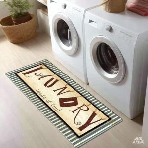 Thảm Nhung Pha Lê VIKAMA Có In Chữ Tiếng Anh Dễ Dàng Làm Sạch Chống Thấm Nước Nhà Bếp Phòng Tắm Phòng Giặt Trang Trí Phòng Giặt Chống Trơn Trượt 100% Polyester