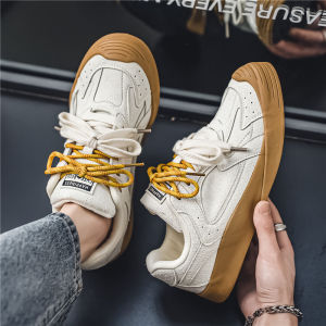 Casual Deuxian Mens Shoes Spring Autumn Anti-Fur Leather Trendy Couples Flats Breathable Low Top Rubber Outsole round Toe