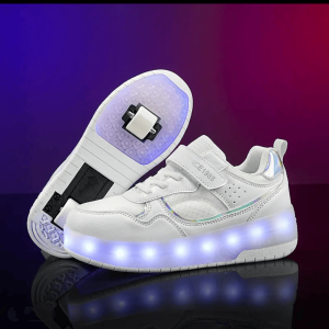 Children LED Light Sneakers 4 Wheels Luminous Shoes with Wheels Lights Rechargeable Girls Boys Women Kids Roller Skates Shoes