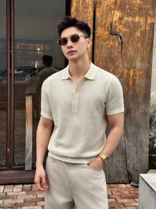 JIARONG | Summer Light Luxury Coolness Advanced Wheat Stripe Men Polo Shirt