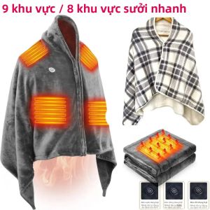 Khăn Choàng Sưởi Điện Sạc USB Giặt Được Giữ Ấm Toàn Thân Dùng Cho Cắm Trại Ngoài Trời Đa Năng Di Động Chất Liệu Lông Cừu Chăn Điện