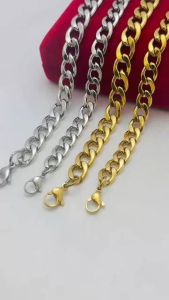 Stainless Steel Cuban Link Classic bracelet Chain 1:1 bracelet Gold Color for Men Women Jewelry 20cm