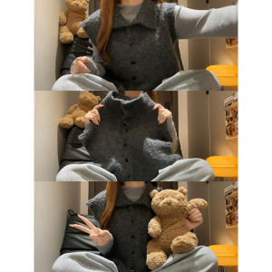 Korean Style Grey High-neck Knit Vest Outerwear