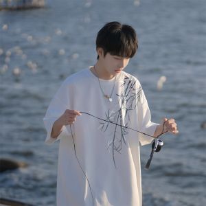 HetingHOME | Hetinghome Summer Trendy Couple Loose Mens No Gender White Short Sleeve T-Shirt Water Flower Print Cotton Youth Popular Style