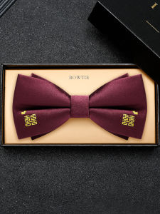 Double Happiness Wine Red Mens Bow Tie Groomsmen Wedding High End Suit Shirt Korean Style Butterfly Knot Trendy