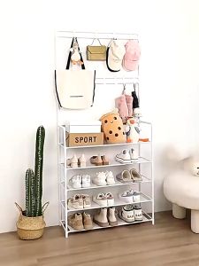 Rak Gantung Baju Stand Hanger Sepatu Penyimpanan Jaket Topi Rak Sabun Toilet 2 Tingkat Serbaguna