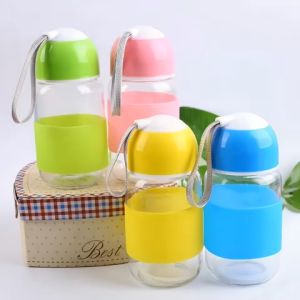 Bình Đựng Nước Thủy Tinh Dây Xách Kèm Bọc Giữ Cách Nhiệt Cầm Tay Silicone 400ML - BGN11