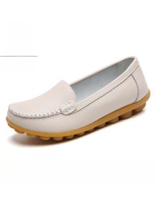 Casual Spring Autumn Genuine Leather Slip-On Womens Shoes Large Size Oxford Mom Shoes Soft Bottom Nurse White Shoes Roman Style