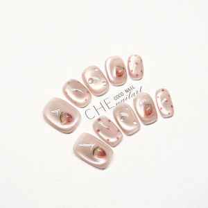 2025 Handmade Nail Art Wearing False Nails Transparent Nude Cats Eye 3D Strawberry Luxury High-End White Enhancing 702