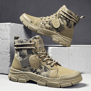 รองเท้าทหารชายรองเท้ากีฬาผู้หญิงลายพรางสีกากีสีดำแนวอุตสาหกรรมป้องกันการลื่นไถล