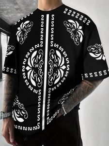 2025 ฤดูร้อนใหม่หรูหราRetroสไตล์ชาติพันธุ์ 3Dพิมพ์ผู้ชายเสื้อยืดเส้นใยโพลีเอสเตอร์Harajuku Casual Top