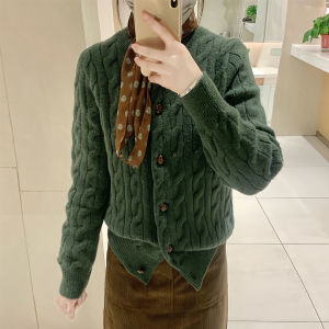 Thick Knitted Heavy Work Christmas Style Womens Sweater Soft Cozy Winter Cardigan Long Sleeve round Neck Warm Outerwear