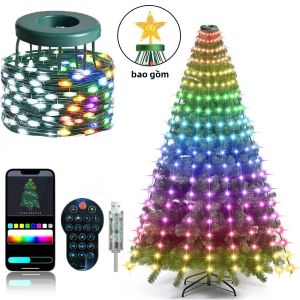 Đèn Dây Thông Minh LED Hình Cây Thông Noel 400 Đèn LED RGBIC 6.9FT Với Hình Dạng Ngôi Sao Trang Trí Ngày Lễ Trong Nhà Ngoài Trời Có Điều Khiển Từ Xa
