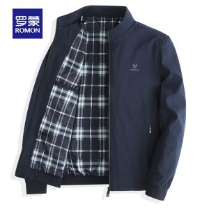 ROMON | Lormen Mens Stand Collar Jacket Casual Business Windproof Spring Autumn New Style Middle-Aged And Elderly Dad Coat Top