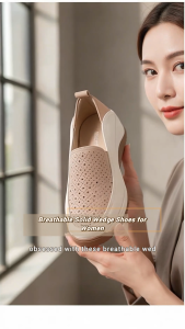 Women Two Tone Breathable Perforated Wedge Loafers Slip On Non-slip Soft Sole Casual Daily Walking Shoes