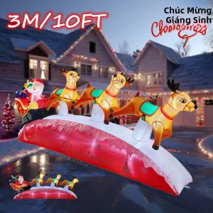 Ông Già Noel Bơm Hơi Giáng Sinh 3M Với Tuần Lộc Trên Xe Trượt Tuyết Để Trang Trí Ngoài Trời Thiết Kế Hộp Quà Ông Già Noel Đồ Trang Trí Cây Thông Noel