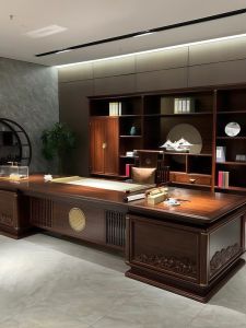 Modern Minimalist Chinese Style Solid Wood Office Desk Chairman Desk Large Desk Uke Gold Wood High End CEO Office Chair