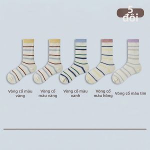 Vớ Nữ Nhật Bản Sọc Dài Mid-calf Mỏng cho Mùa Xuân và Thu
