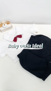Jumper bayi tuxedo lengan pendek model segitiga dasi kupu-kupu / baju bayi usia 0-18 bulan