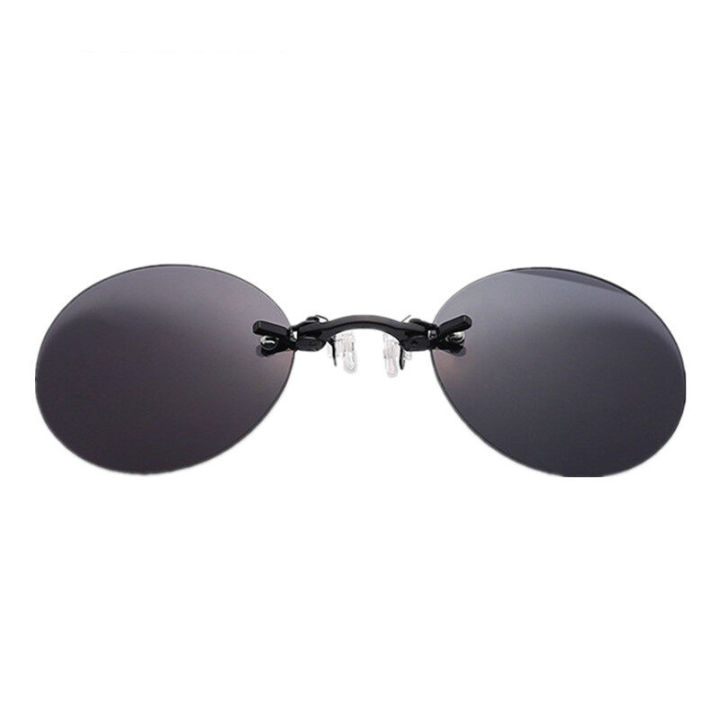 【JJKing】Clip on Nose Glasses Round Rimless Matrix Morpheus Sunglasses