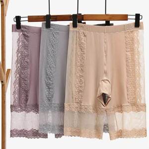 Anti-Glare Solid Color High-Waist Lace Border Leggings Fashionable Street Style Short Length for Women 25-29