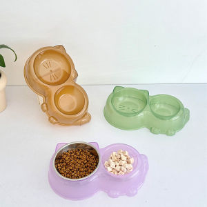 Cat Food Bowl - Pet Double Bowl Set Anti-Spill Dog & Cat Feeding Bowls Non-Slip Pet Food & Water Bowls