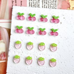 30PCS Simulated Cute Jelly Cherry Resin Nail Art Charms 3D Sweet Pink Strawberry Nail Decorations for DIY Hair Clip Nails Parts