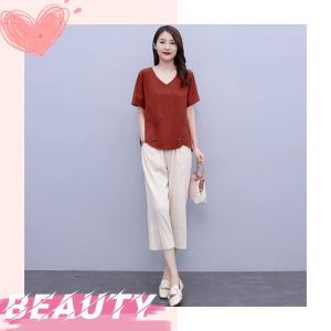 สินค้าใหม่ 🆕เสื้อยืดผู้หญิงคอวี - สำหรับผู้หญิง เสื้อลำลองแขนสั้นเสื้อทรงสวย ชุด 32 ราคาโปรโมชั่น 4 สี 🔥