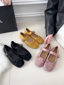 YOTO Retro Bow Flats For Women Loafers One Strap With Buckle Casual Soft Ballet Doll Shoes