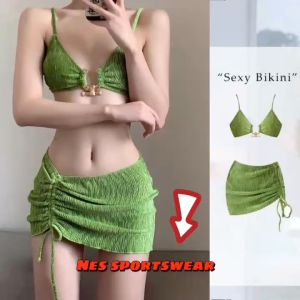 Đồ bơi nữ NES Bikini Đi Biển set 3 món tam giác khoen sừng trâu kèm váy rút sang chảnh ST001
